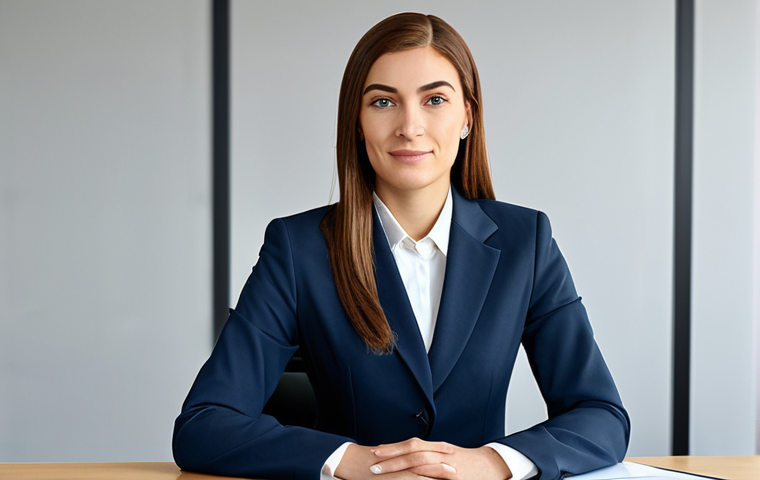 **

A professional businesswoman in a modest business suit, sitting at a desk in a modern office. She is fully clothed in appropriate attire. Safe for work. Perfect anatomy, natural proportions. Professional photography, high quality, family-friendly.

**