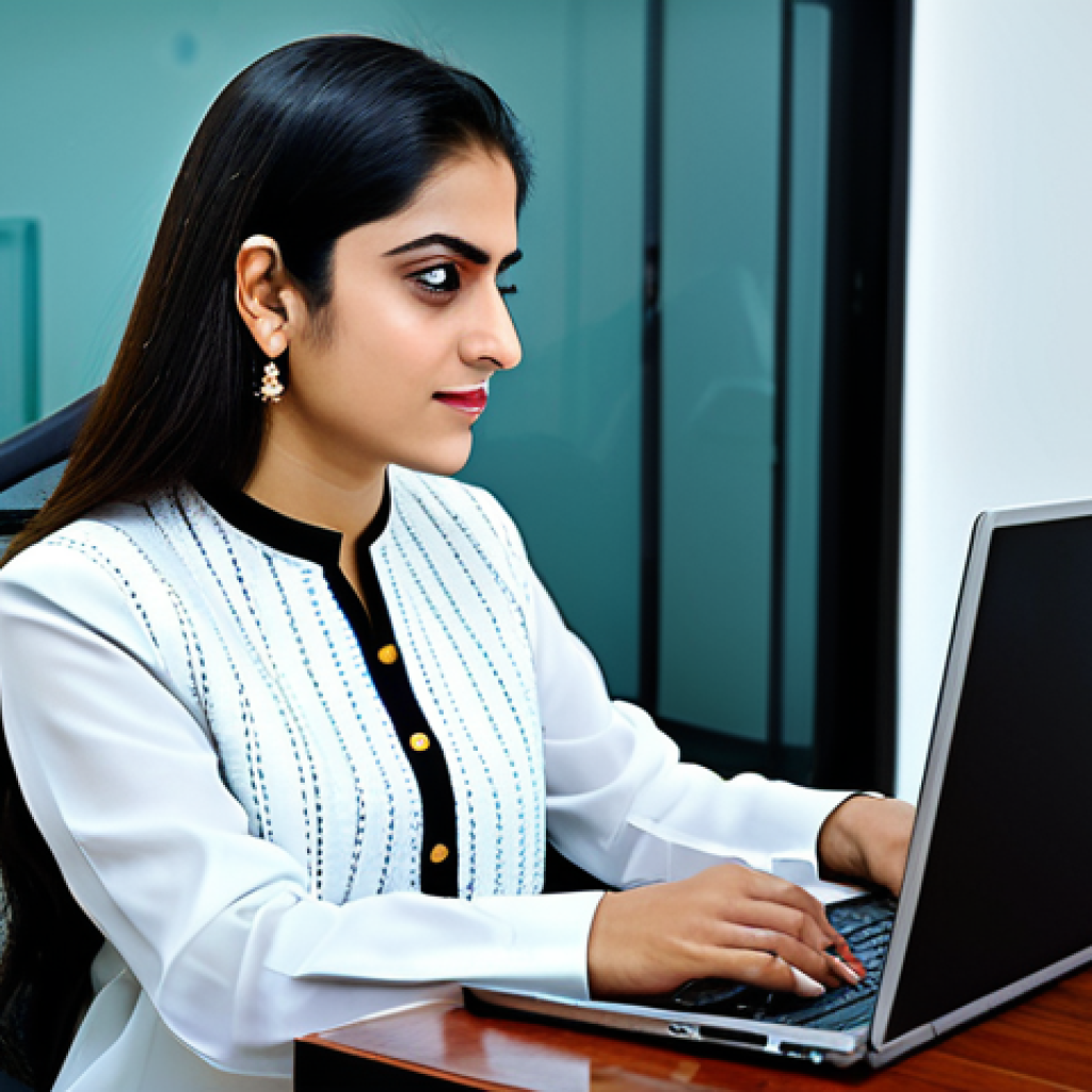 **

"A confident businesswoman, fully clothed in a traditional yet modern shalwar kameez, working on a laptop in a bright, contemporary office in Karachi. Natural lighting, perfect anatomy, professional attire, appropriate content, safe for work, family-friendly, high-resolution."

**