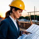 **Prompt:** A professional female architect in a modest, stylish business suit, reviewing blueprints on a construction site at sunset, hard hat on, fully clothed, appropriate attire, safe for work, perfect anatomy, natural proportions, professional photograph, high quality, family-friendly.