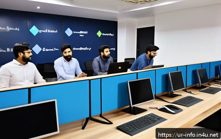 정보처리기사 취득 후 경험한 실무 도구 활용법 - A modern office setting in Karachi, featuring a diverse group of young Pakistani IT professionals co...