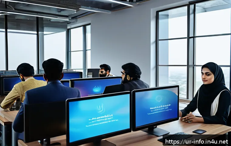 정보처리 실기 시험의 최신 트렌드 분석 - A modern office environment in Karachi with diverse professionals collaborating using cloud computin...